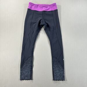 Lululemon Tight Stuff Tight Black Scalloped Hem Reflective Sequin Dots size 4
